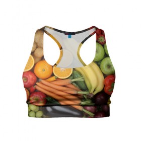 Женский спортивный топ 3D с принтом Овощи и фрукты , 82% полиэстер, 18% спандекс Ткань безопасна для здоровья, позволяет коже дышать, не мнется и не растягивается |  | апельсин | баклажан | банан | картофель | клубника | кукуруза | морковь | овощи | перец | фрукты | яблоки