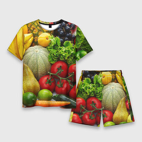 Мужской костюм с шортами 3D с принтом Богатый урожай ,  |  | Тематика изображения на принте: апельсин | баклажан | банан | богатый урожай | виноград | горох | еда | кабачок | капуста | картофель | лимон | морковь | овощи | огурец | перец | персик | помидор | слива | сочные плоды | томат | тыква