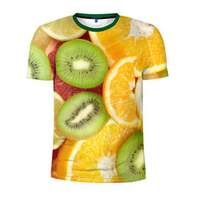 Мужская футболка 3D спортивная с принтом Сочные фрукты , 100% полиэстер с улучшенными характеристиками | приталенный силуэт, круглая горловина, широкие плечи, сужается к линии бедра | апельсин | грейпфрут | десерт | дольки | киви | кусочки фруктов | лайм | лимон | разрез | сечение | фреш | фрукты | цитрусовые