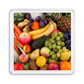 Магнит 55*55 с принтом Спелые фрукты , Пластик | Размер: 65*65 мм; Размер печати: 55*55 мм | Тематика изображения на принте: ананас | арбуз | банан | богатый урожай | виноград | горох | груша | еда | капуста | картофель | лук | морковь | овощи | огурец | перец | персик | слива | сочные плоды | томат | фасоль | фрукты | яблоко