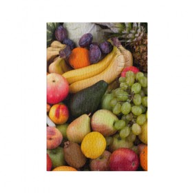 Обложка для паспорта матовая кожа с принтом Спелые фрукты , натуральная матовая кожа | размер 19,3 х 13,7 см; прозрачные пластиковые крепления | Тематика изображения на принте: ананас | арбуз | банан | богатый урожай | виноград | горох | груша | еда | капуста | картофель | лук | морковь | овощи | огурец | перец | персик | слива | сочные плоды | томат | фасоль | фрукты | яблоко