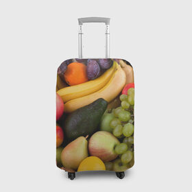 Чехол для чемодана 3D с принтом Спелые фрукты , 86% полиэфир, 14% спандекс | двустороннее нанесение принта, прорези для ручек и колес | ананас | арбуз | банан | богатый урожай | виноград | горох | груша | еда | капуста | картофель | лук | морковь | овощи | огурец | перец | персик | слива | сочные плоды | томат | фасоль | фрукты | яблоко