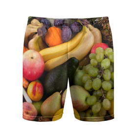 Мужские шорты 3D спортивные с принтом Спелые фрукты ,  |  | Тематика изображения на принте: ананас | арбуз | банан | богатый урожай | виноград | горох | груша | еда | капуста | картофель | лук | морковь | овощи | огурец | перец | персик | слива | сочные плоды | томат | фасоль | фрукты | яблоко