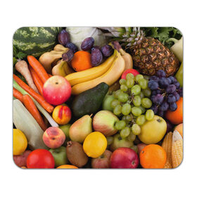 Коврик прямоугольный с принтом Спелые фрукты , натуральный каучук | размер 230 х 185 мм; запечатка лицевой стороны | Тематика изображения на принте: ананас | арбуз | банан | богатый урожай | виноград | горох | груша | еда | капуста | картофель | лук | морковь | овощи | огурец | перец | персик | слива | сочные плоды | томат | фасоль | фрукты | яблоко