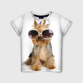 Детская футболка 3D с принтом Модница , 100% гипоаллергенный полиэфир | прямой крой, круглый вырез горловины, длина до линии бедер, чуть спущенное плечо, ткань немного тянется | fashion | животное | красавица | лучший друг | модница | няша | очки | причёска | собака | собачка | щенок | щеночек