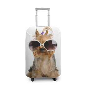 Чехол для чемодана 3D с принтом Модница , 86% полиэфир, 14% спандекс | двустороннее нанесение принта, прорези для ручек и колес | fashion | животное | красавица | лучший друг | модница | няша | очки | причёска | собака | собачка | щенок | щеночек