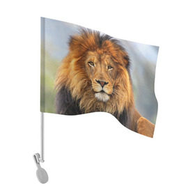 Флаг для автомобиля с принтом Красавец лев , 100% полиэстер | Размер: 30*21 см | lion | грива | дикая кошка | добыча | животное | зверь | клыки | когти | король джунглей | лев | мясо | хищник | царь зверей