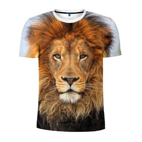 Мужская футболка 3D спортивная с принтом Красавец лев , 100% полиэстер с улучшенными характеристиками | приталенный силуэт, круглая горловина, широкие плечи, сужается к линии бедра | lion | грива | дикая кошка | добыча | животное | зверь | клыки | когти | король джунглей | лев | мясо | хищник | царь зверей