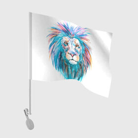 Флаг для автомобиля с принтом Живописный лев , 100% полиэстер | Размер: 30*21 см | lion | грива | дикая кошка | добыча | животное | зверь | искусство | картина | клыки | когти | король джунглей | лев | макет | мясо | набросок | портрет | хищник | царь зверей | эскиз