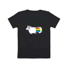 Детская футболка хлопок с принтом Радужный Единорожек , 100% хлопок | круглый вырез горловины, полуприлегающий силуэт, длина до линии бедер | Тематика изображения на принте: единорог | лошадь | радуга