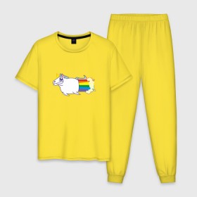Мужская пижама хлопок с принтом Радужный Единорожек , 100% хлопок | брюки и футболка прямого кроя, без карманов, на брюках мягкая резинка на поясе и по низу штанин
 | Тематика изображения на принте: единорог | лошадь | радуга