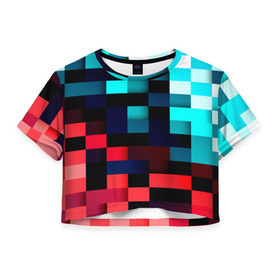 Женская футболка 3D укороченная с принтом Pixel Color , 100% полиэстер | круглая горловина, длина футболки до линии талии, рукава с отворотами | 