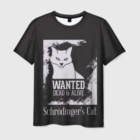 Мужская футболка 3D с принтом Wanted Cat , 100% полиэфир | прямой крой, круглый вырез горловины, длина до линии бедер | Тематика изображения на принте: белое | котик | кошка | надписи | новинки | прикольные | рисунок | черное