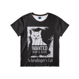 Детская футболка 3D с принтом Wanted Cat , 100% гипоаллергенный полиэфир | прямой крой, круглый вырез горловины, длина до линии бедер, чуть спущенное плечо, ткань немного тянется | Тематика изображения на принте: белое | котик | кошка | надписи | новинки | прикольные | рисунок | черное