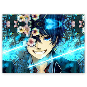 Поздравительная открытка с принтом Blue Exorcist , 100% бумага | плотность бумаги 280 г/м2, матовая, на обратной стороне линовка и место для марки
 | Тематика изображения на принте: anime | ao no exorcist | экзорцист