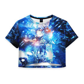 Женская футболка 3D укороченная с принтом Blue Exorcist , 100% полиэстер | круглая горловина, длина футболки до линии талии, рукава с отворотами | anime | ao no exorcist | blue exorcist | аниме | синий экзорцист | экзорцист