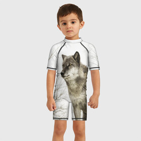 Детский купальный костюм 3D с принтом Волк во весь рост , Полиэстер 85%, Спандекс 15% | застежка на молнии на спине | волк | хищник