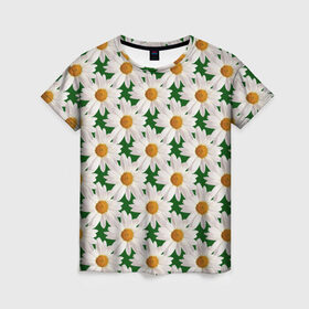 Женская футболка 3D с принтом Ромашки , 100% полиэфир ( синтетическое хлопкоподобное полотно) | прямой крой, круглый вырез горловины, длина до линии бедер | лето | природа | цветы