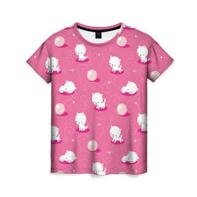 Женская футболка 3D с принтом Котики , 100% полиэфир ( синтетическое хлопкоподобное полотно) | прямой крой, круглый вырез горловины, длина до линии бедер | дети | детское | животные | кот | коты | кошка | милый | паттерн | розовый