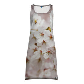 Платье-майка 3D с принтом Весеннее цветение , 100% полиэстер | полуприлегающий силуэт, широкие бретели, круглый вырез горловины, удлиненный подол сзади. | белый | весна | лепестки | прикольные картинки | цветочки | цветы
