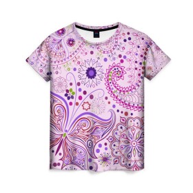 Женская футболка 3D с принтом Lady Butterfly , 100% полиэфир ( синтетическое хлопкоподобное полотно) | прямой крой, круглый вырез горловины, длина до линии бедер | винтаж | воздушный | индийские | кружева | новинки | узор | цветок | цветочный | этнические