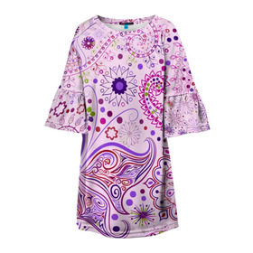 Детское платье 3D с принтом Lady Butterfly , 100% полиэстер | прямой силуэт, чуть расширенный к низу. Круглая горловина, на рукавах — воланы | Тематика изображения на принте: винтаж | воздушный | индийские | кружева | новинки | узор | цветок | цветочный | этнические