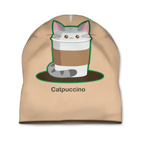 Шапка 3D с принтом Catpuccino , 100% полиэстер | универсальный размер, печать по всей поверхности изделия | capuccino | cat | catpuccino | meow | капуччино | кот | котпуччино | кофе | мяу | стакан