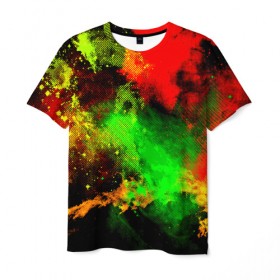 Мужская футболка 3D с принтом Потертость красок , 100% полиэфир | прямой крой, круглый вырез горловины, длина до линии бедер | пятна | разноцветный | яркий