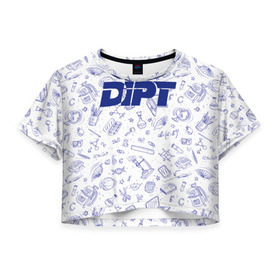 Женская футболка 3D укороченная с принтом DIPT , 100% полиэстер | круглая горловина, длина футболки до линии талии, рукава с отворотами | 