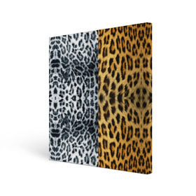 Холст квадратный с принтом Леопард/Снежный Барс , 100% ПВХ |  | textures | барс | животное | леопард | пятна | снежный | текстура | чёрное с белым