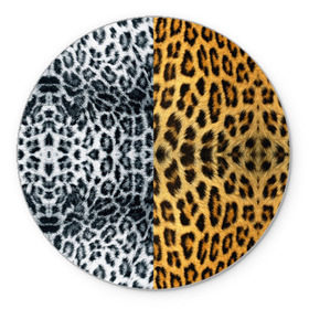 Коврик круглый с принтом Леопард/Снежный Барс , резина и полиэстер | круглая форма, изображение наносится на всю лицевую часть | textures | барс | животное | леопард | пятна | снежный | текстура | чёрное с белым