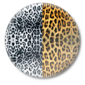 Значок с принтом Леопард/Снежный Барс ,  металл | круглая форма, металлическая застежка в виде булавки | Тематика изображения на принте: textures | барс | животное | леопард | пятна | снежный | текстура | чёрное с белым