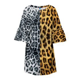 Детское платье 3D с принтом Леопард/Снежный Барс , 100% полиэстер | прямой силуэт, чуть расширенный к низу. Круглая горловина, на рукавах — воланы | Тематика изображения на принте: textures | барс | животное | леопард | пятна | снежный | текстура | чёрное с белым