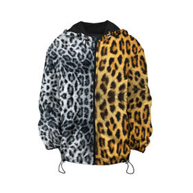 Детская куртка 3D с принтом Леопард/Снежный Барс , 100% полиэстер | застежка — молния, подол и капюшон оформлены резинкой с фиксаторами, по бокам — два кармана без застежек, один потайной карман на груди, плотность верхнего слоя — 90 г/м2; плотность флисового подклада — 260 г/м2 | textures | барс | животное | леопард | пятна | снежный | текстура | чёрное с белым