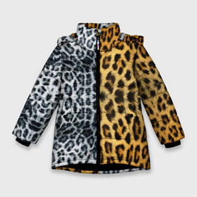 Зимняя куртка для девочек 3D с принтом Леопард Снежный Барс , ткань верха — 100% полиэстер; подклад — 100% полиэстер, утеплитель — 100% полиэстер. | длина ниже бедра, удлиненная спинка, воротник стойка и отстегивающийся капюшон. Есть боковые карманы с листочкой на кнопках, утяжки по низу изделия и внутренний карман на молнии. 

Предусмотрены светоотражающий принт на спинке, радужный светоотражающий элемент на пуллере молнии и на резинке для утяжки. | textures | барс | животное | леопард | пятна | снежный | текстура | чёрное с белым
