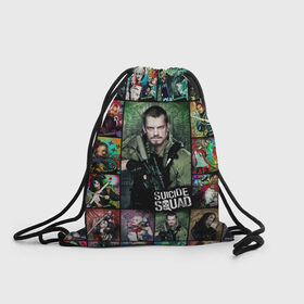 Рюкзак-мешок 3D с принтом Suicide Squad Rick Flag , 100% полиэстер | плотность ткани — 200 г/м2, размер — 35 х 45 см; лямки — толстые шнурки, застежка на шнуровке, без карманов и подкладки | Тематика изображения на принте: suicide squad | юэль киннаман rick flag