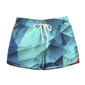 Женские шорты 3D с принтом Polygon blue , 100% полиэстер | прямой крой, два кармана без застежек по бокам. Мягкая трикотажная резинка на поясе, внутри которой широкие завязки. Длина до середины бедра | полигон | текстура
