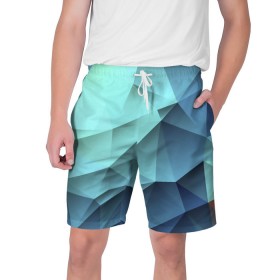 Мужские шорты 3D с принтом Polygon blue ,  полиэстер 100% | прямой крой, два кармана без застежек по бокам. Мягкая трикотажная резинка на поясе, внутри которой широкие завязки. Длина чуть выше колен | полигон | текстура