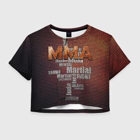 Женская футболка 3D укороченная с принтом MMA , 100% полиэстер | круглая горловина, длина футболки до линии талии, рукава с отворотами | judo | mixed | mma | sambo | wrestling