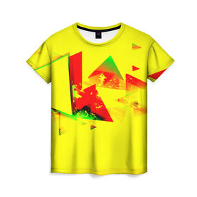 Женская футболка 3D с принтом Тrible , 100% полиэфир ( синтетическое хлопкоподобное полотно) | прямой крой, круглый вырез горловины, длина до линии бедер | Тематика изображения на принте: геометрия | желтый | треугольник | яркий