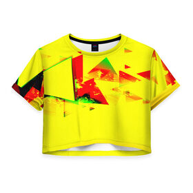 Женская футболка 3D укороченная с принтом Тrible , 100% полиэстер | круглая горловина, длина футболки до линии талии, рукава с отворотами | Тематика изображения на принте: геометрия | желтый | треугольник | яркий