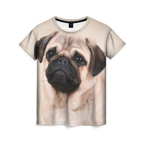 Женская футболка 3D с принтом Мопс , 100% полиэфир ( синтетическое хлопкоподобное полотно) | прямой крой, круглый вырез горловины, длина до линии бедер | мопс | мопсы | песик | песики | собака | собаки