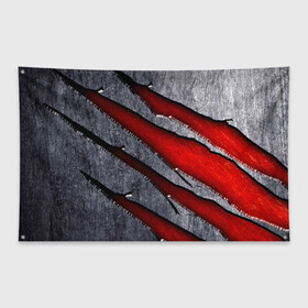 Флаг-баннер с принтом Следы когтей на металле , 100% полиэстер | размер 67 х 109 см, плотность ткани — 95 г/м2; по краям флага есть четыре люверса для крепления | когти | красный | металл | серебристый | следы | текстура