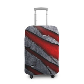 Чехол для чемодана 3D с принтом Следы когтей на металле , 86% полиэфир, 14% спандекс | двустороннее нанесение принта, прорези для ручек и колес | когти | красный | металл | серебристый | следы | текстура