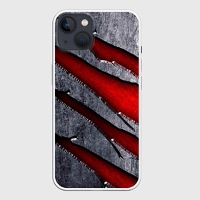 Чехол для iPhone 13 с принтом Следы когтей на металле ,  |  | когти | красный | металл | серебристый | следы | текстура