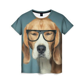 Женская футболка 3D с принтом Бигль , 100% полиэфир ( синтетическое хлопкоподобное полотно) | прямой крой, круглый вырез горловины, длина до линии бедер | бигль | гончая | дворняжка | охотничья | песик | песики | собака | собаки