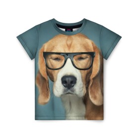 Детская футболка 3D с принтом Бигль , 100% гипоаллергенный полиэфир | прямой крой, круглый вырез горловины, длина до линии бедер, чуть спущенное плечо, ткань немного тянется | бигль | гончая | дворняжка | охотничья | песик | песики | собака | собаки