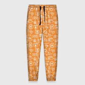 Мужские брюки 3D с принтом Жизнь на Ямайке , 100% полиэстер | манжеты по низу, эластичный пояс регулируется шнурком, по бокам два кармана без застежек, внутренняя часть кармана из мелкой сетки | оранжевый | паттерн