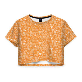 Женская футболка 3D укороченная с принтом Жизнь на Ямайке , 100% полиэстер | круглая горловина, длина футболки до линии талии, рукава с отворотами | оранжевый | паттерн