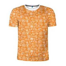 Мужская футболка 3D спортивная с принтом Жизнь на Ямайке , 100% полиэстер с улучшенными характеристиками | приталенный силуэт, круглая горловина, широкие плечи, сужается к линии бедра | оранжевый | паттерн